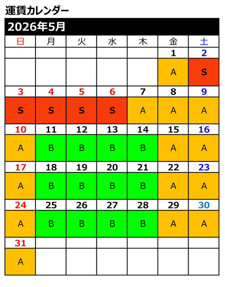 運賃カレンダー5月
